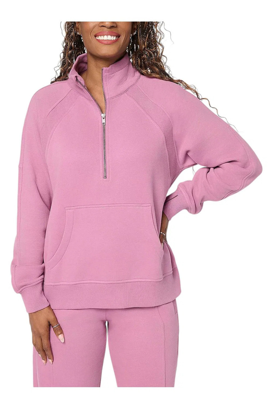 LOGO by Lori Goldstein Women's Half Zip Terry Sweatshirt Lilac Rose - Regular